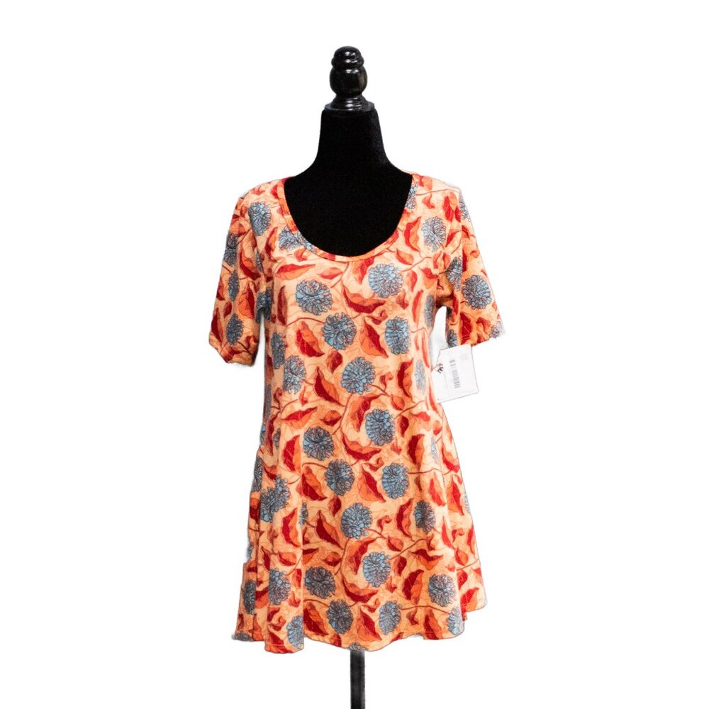 NWT LuLaRoe Orange Blue Floral Perfect T, Size X-Small